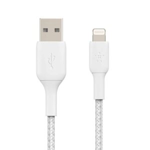 Belkin Apple Certified Lightning to USB Charge and Sync Tough Braided Cable for iPhone, iPad, Air Pods, 6.6 feet (2 meters) White
