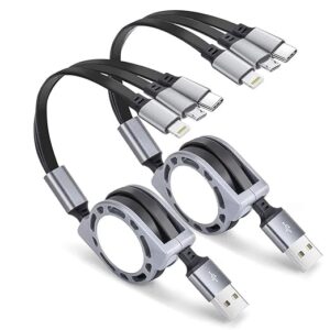 CarFrill Multi Retractable 3.0A Fast Charger Cord, Multiple Charging Cable 4Ft/1.2m 3-in-1 USB Charge Cord with Phone/Type C/Micro USB for All Android and iOS Smartphones (Multicolor)(1 Unit)