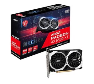 MSI Radeon RX 6500 XT MECH 2X 4G OC pci_e_x16 Gaming Graphics Card - AMD Radeon, 4GB GDDR6, 64 bit, AMD RDNA 2, TORX FAN 3.0, PCI Express Gen 4, DisplayPort v1.4a, HDMI 2.1, Zero Frozr